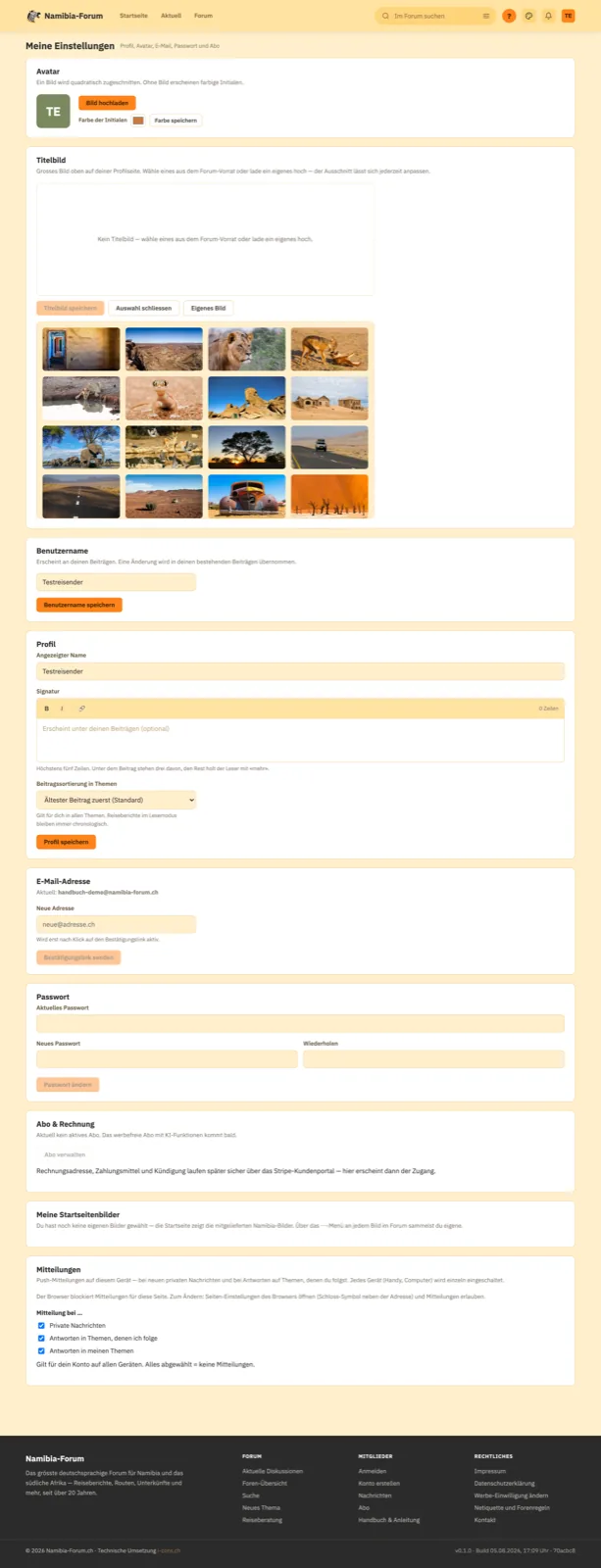 Die Einstellungsseite
