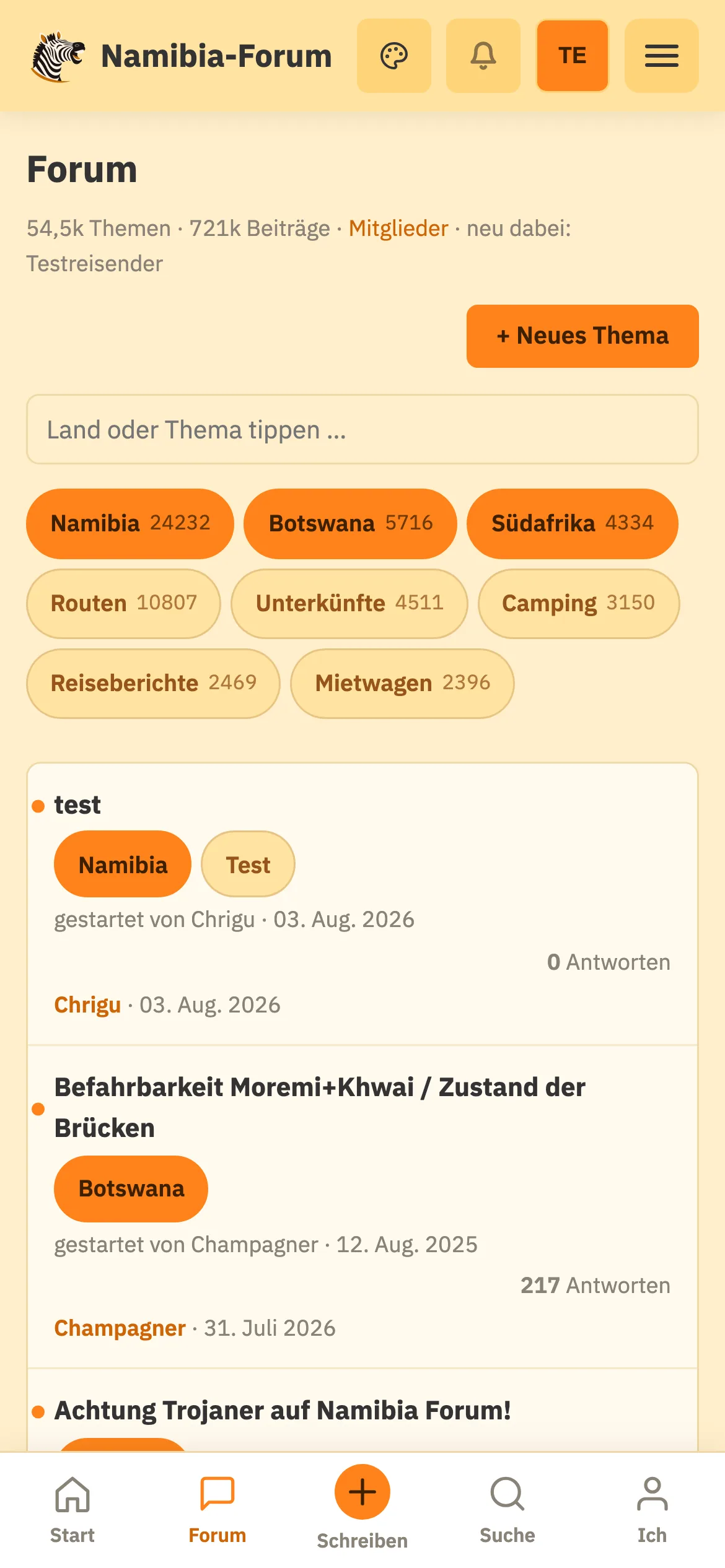 Die Themenliste auf dem Handy