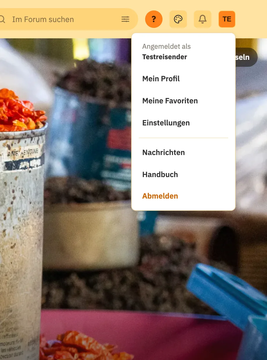 Das aufgeklappte Profilmenü
